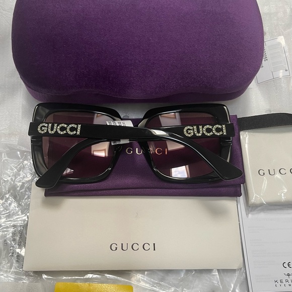 GUCCI CLASSIC BLACK RHINESTONE GUCCI ON TEMPLES SUNGLASSES , SEEN ON CELEBS - Picture 11 of 16